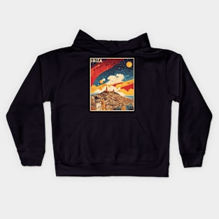 Ibiza Spain Starry Night Travel Tourism Retro Vintage Art Kids Hoodie